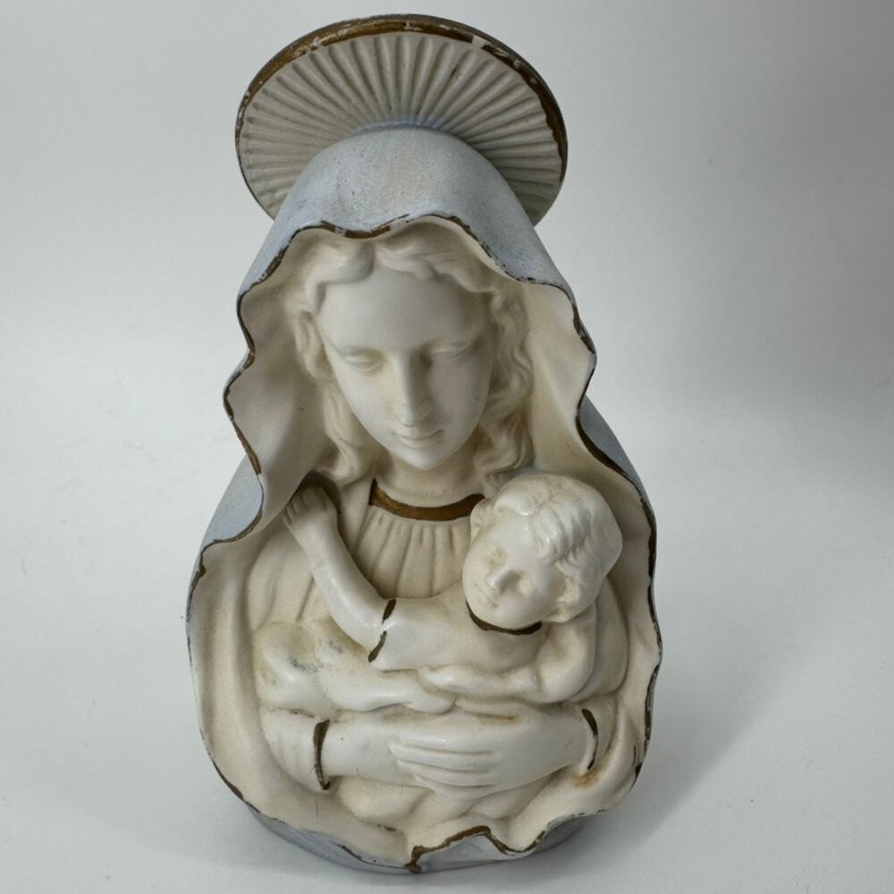 Vintage Madonna & Child Ceramic Planter Cachepot Religious Figurine RB Japan